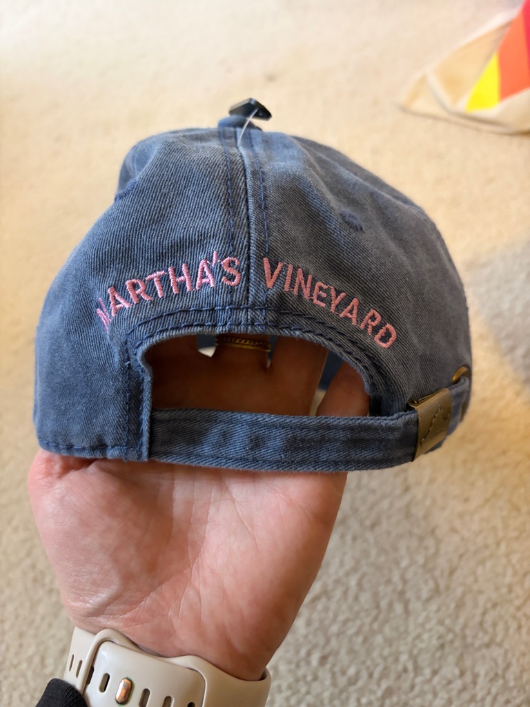 Martha's Vineyard Embroidered Denim Baseball Cap - Blue With Pink Stitching